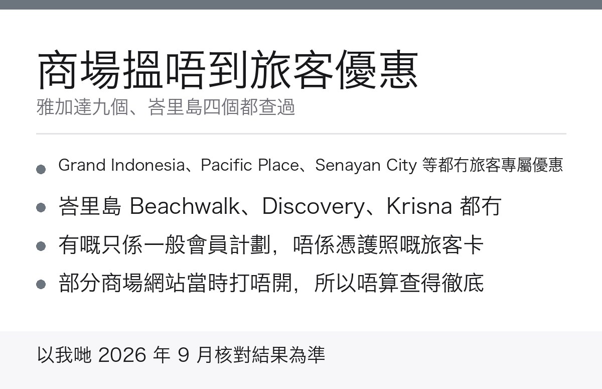 印尼商場搵唔到旅客優惠